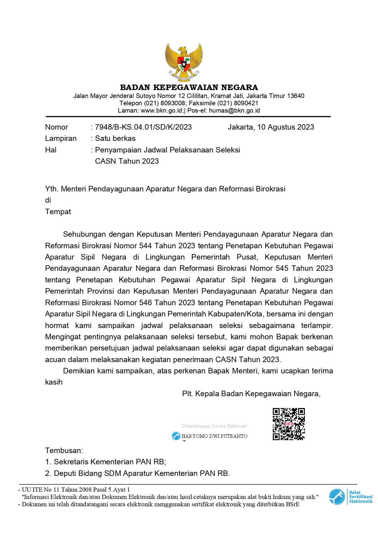 Penyampaian Jadwal Pelaksanaan Seleksi CASN Tahun 2023 page 0001
