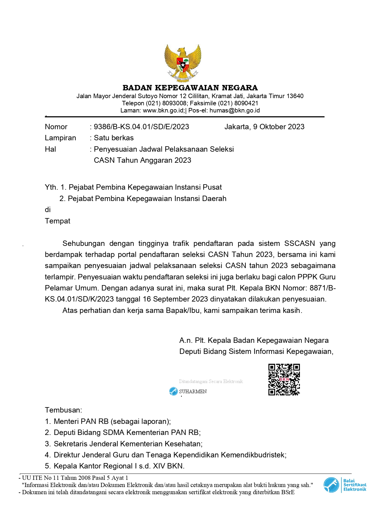 Penyesuaian Jadwal Seleksi CASN 2023 DS page 0001
