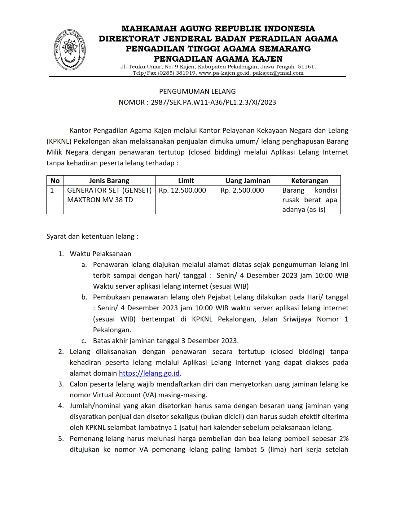 draft PENGUMUMAN LELANG 001